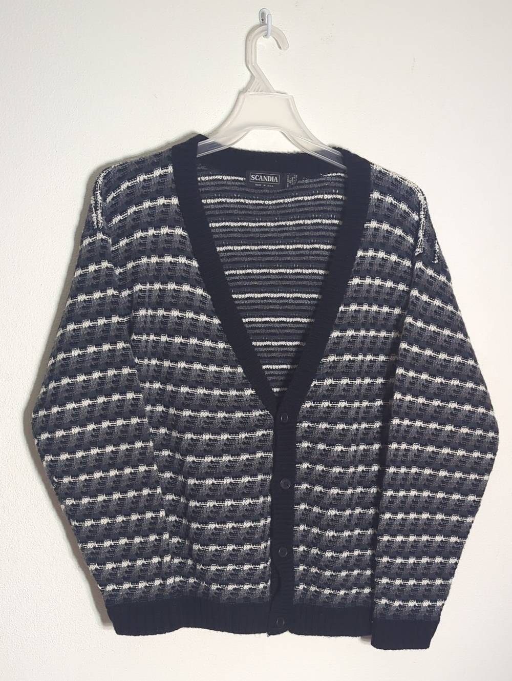 Vintage Scandia Mens Cardigan Sweater Grandpa Rogers Cosby Academia Neutral XL